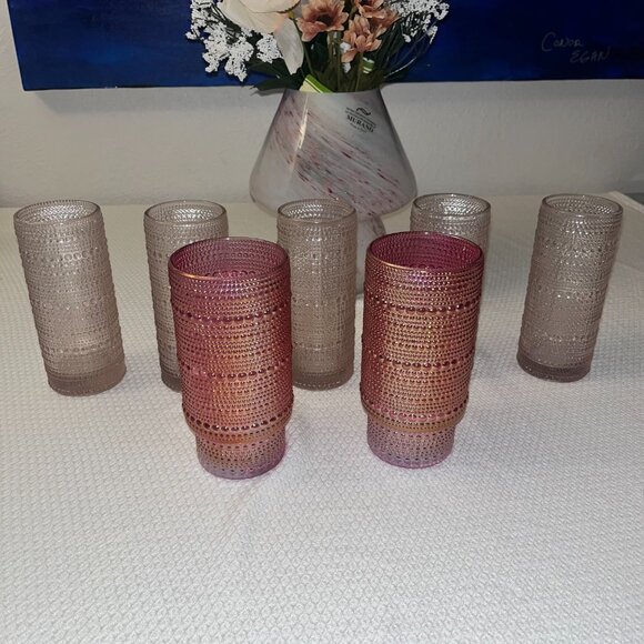 NWOT BKLYN Steel C Dotted Light Pink Tall Glass Cups Set of 5 - Picture 6 of 6